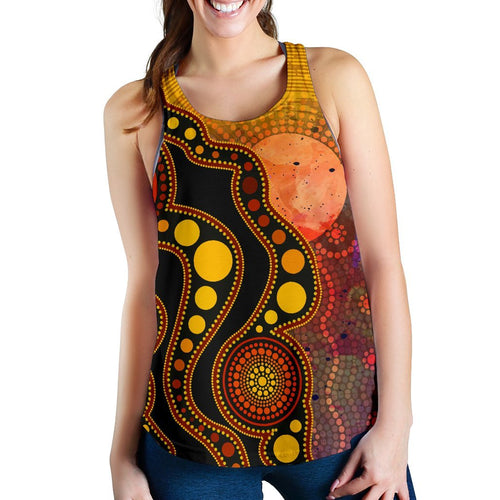 Aboriginal Women's Racerback Tank - Australia Indigenous Flag Circle Dot Painting Art (Golden) - Vibe Hoodie