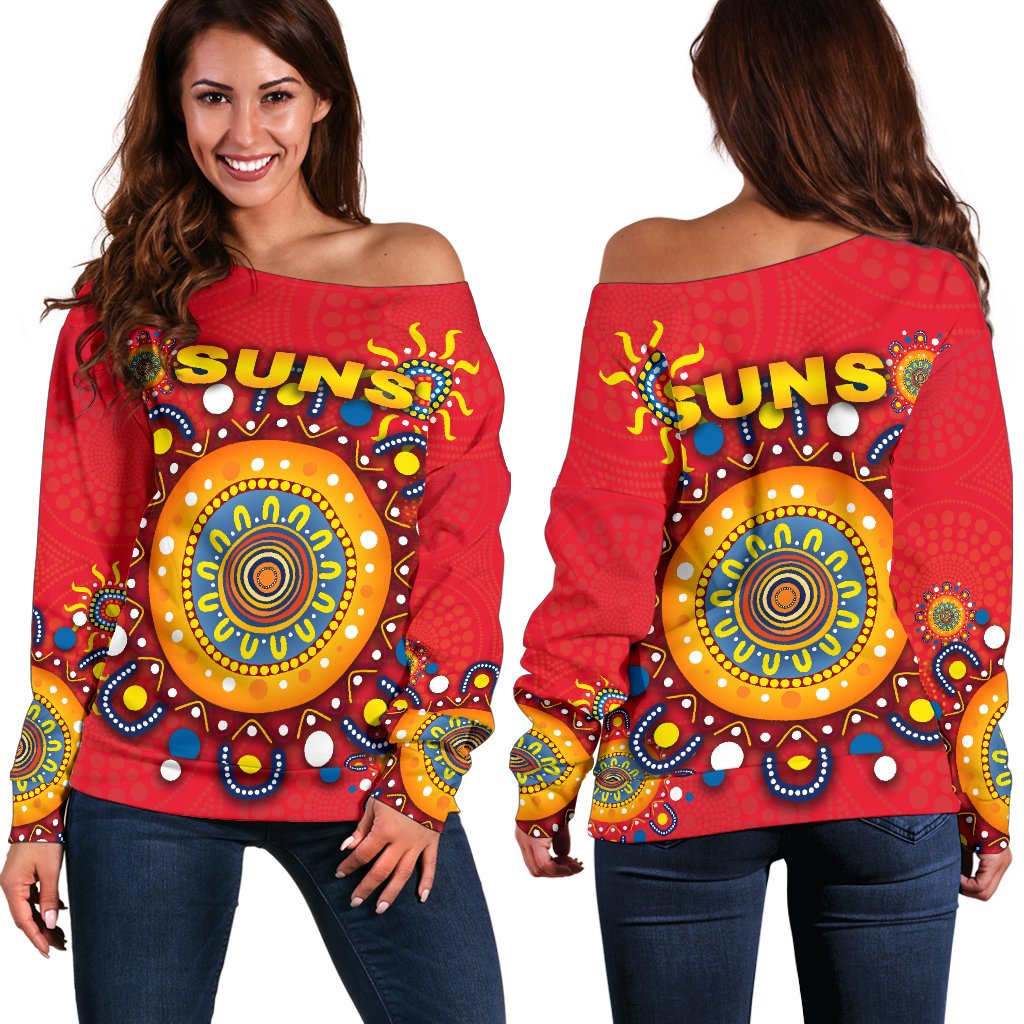 Gold Coast Women Off Shoulder Sweater Suns Indigenous - Vibe Hoodie