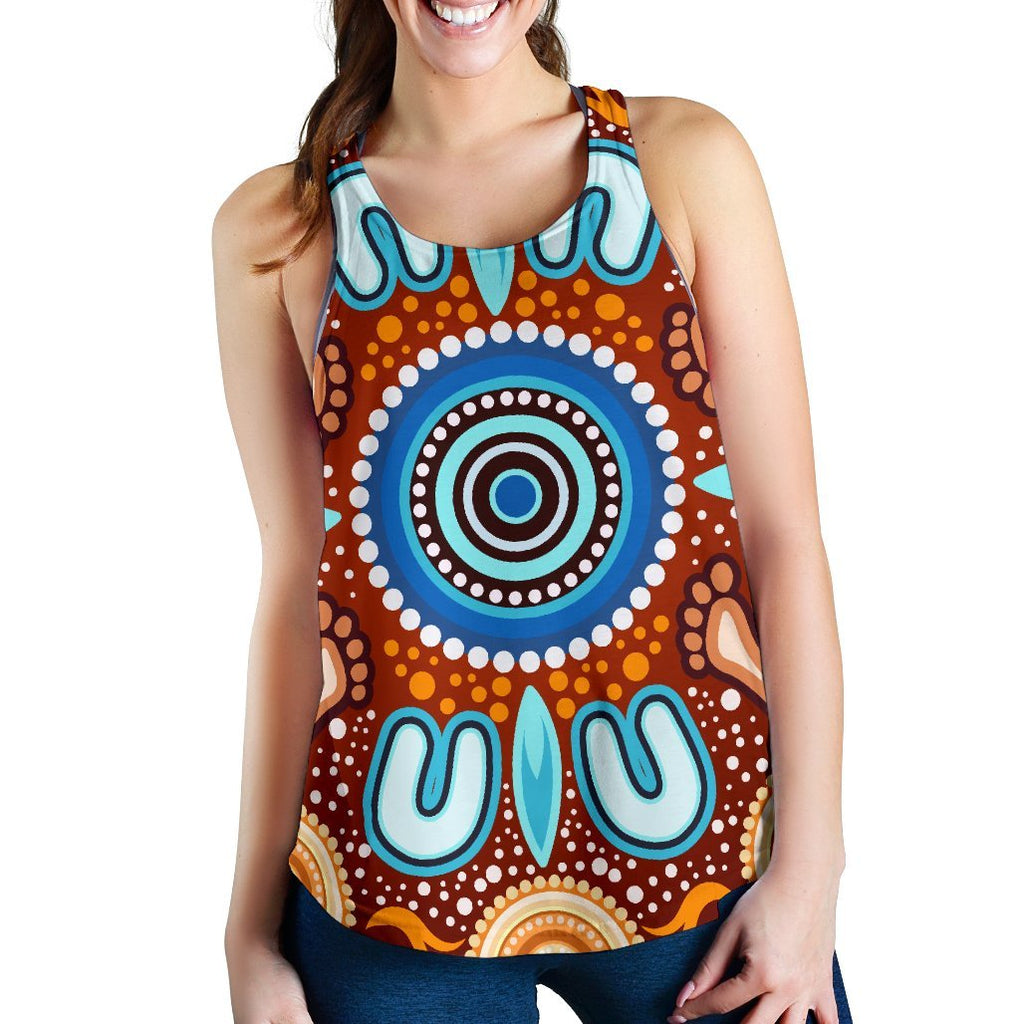 Aboriginal Women's Racerback Tank - Indigenous Circle Dot Painting Ver02 - Vibe Hoodie