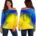 Aboriginal Women's Off Shoulder Sweater - Indigenous Fishing - Vibe Hoodie