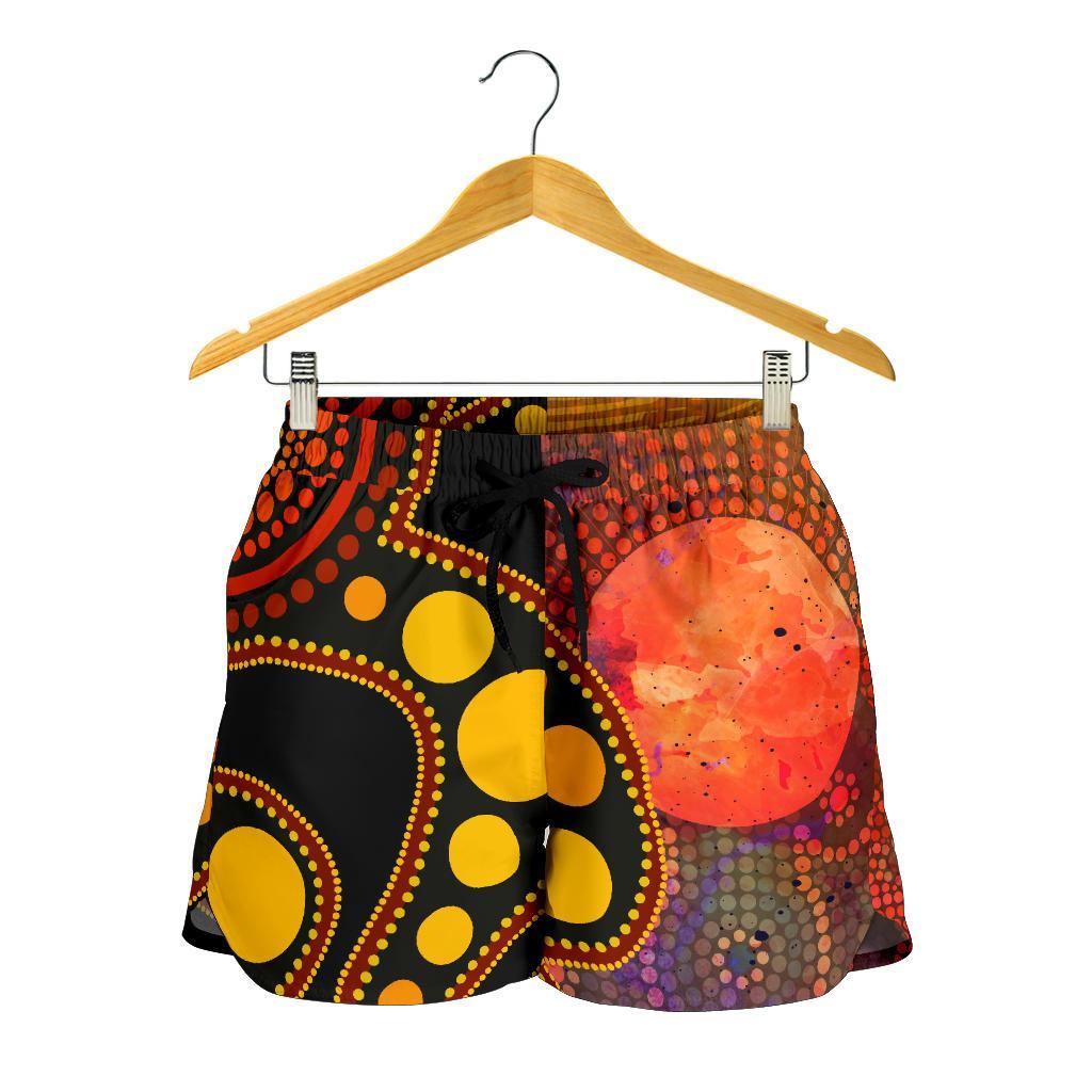 Aboriginal Women's Shorts - Australia Indigenous Flag Circle Dot Painting Art (Golden) - Vibe Hoodie