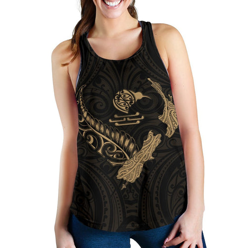 New Zealand Heart Women'S Racerback Tank - Map Kiwi Mix Silver Fern Gold - Vibe Hoodie