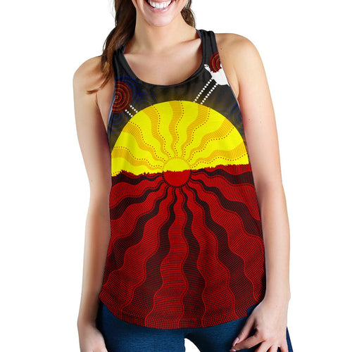 Aboriginal Women's Racerback Tank, Aboriginal Lives Matter Flag Sun Dot Painting - Vibe Hoodie