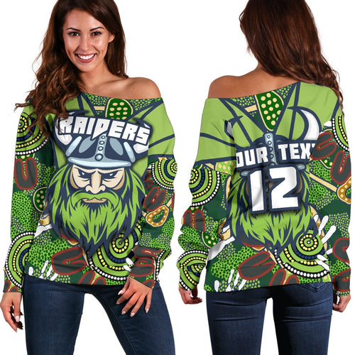 (Custom Personalised) Raiders Women's Off Shoulder Sweater Canberra Indigenous - Vibe Hoodie