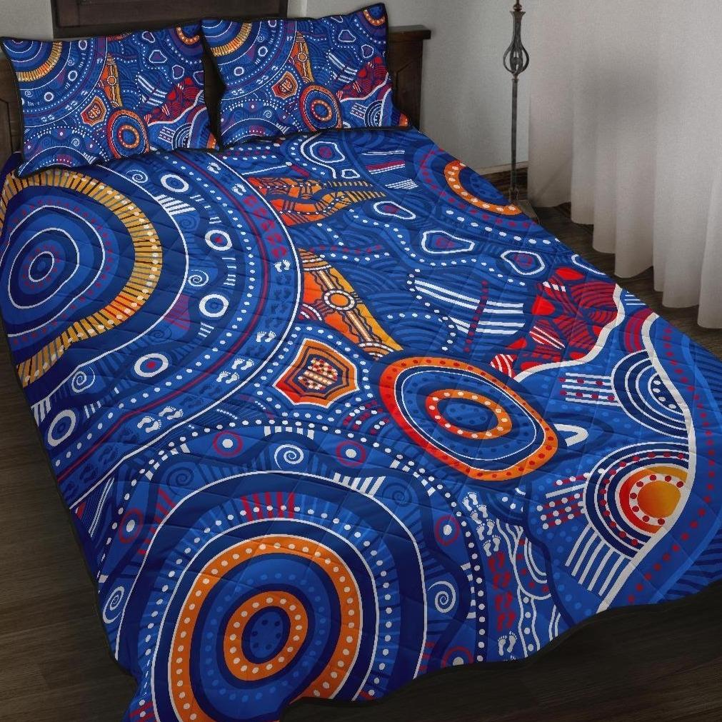 aboriginal-quilt-bed-set-indigenous-footprint-patterns-blue-color