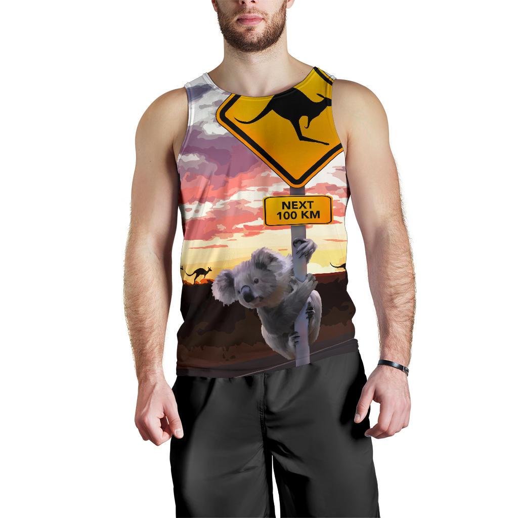 men-tank-top-koala-mens-tank-kangaroo-sign-sunset-landscape-art