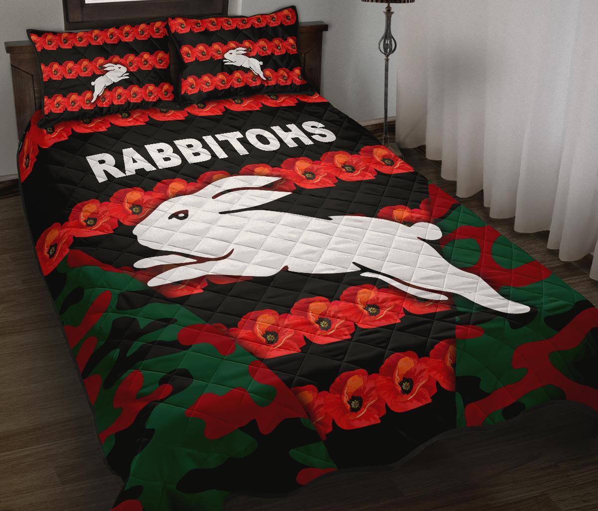 south-sydney-rabbitohs-quilt-bed-set-anzac-day-poppy-flower-vibes