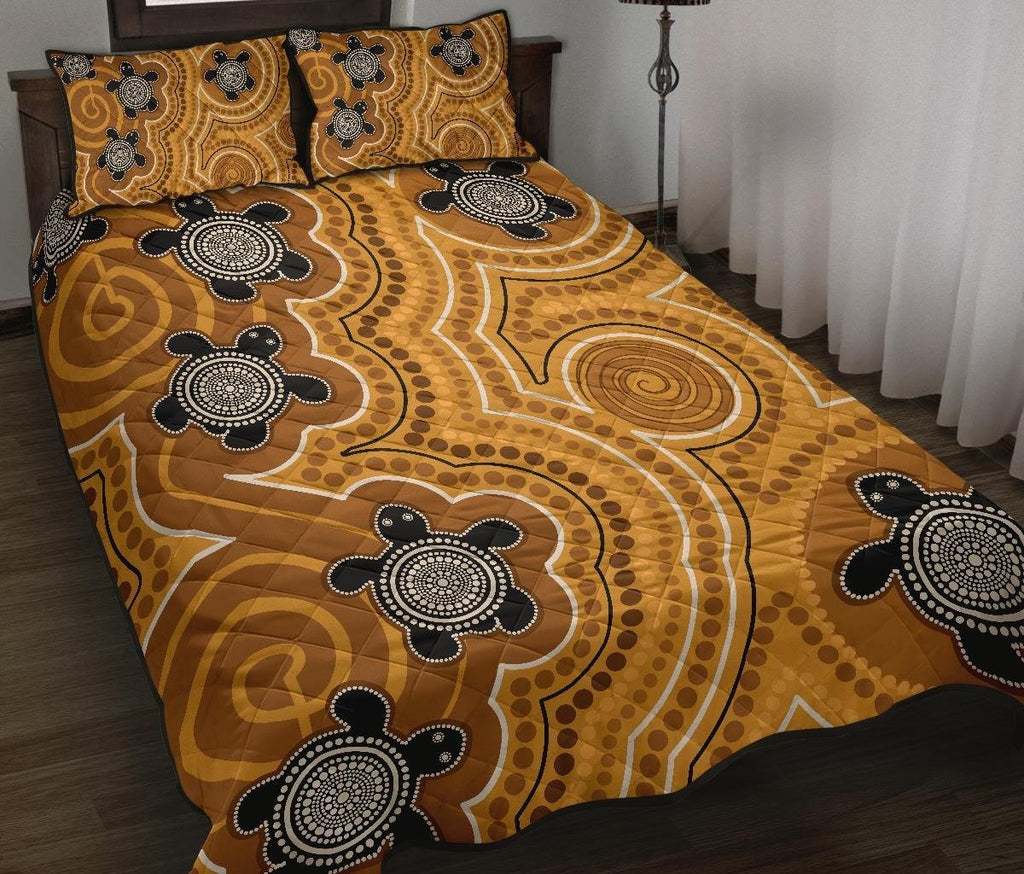aboriginal-quilt-bed-set-indigenous-turtle-gold-version