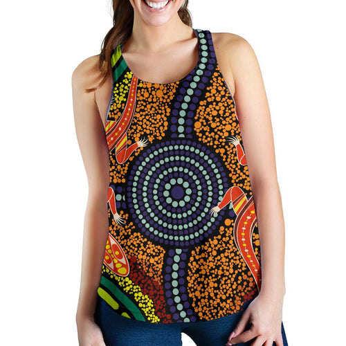 1st Australia Women Racerback Tank - Aboriginal Two Lizards Dot Painting Circle - Vibe Hoodie