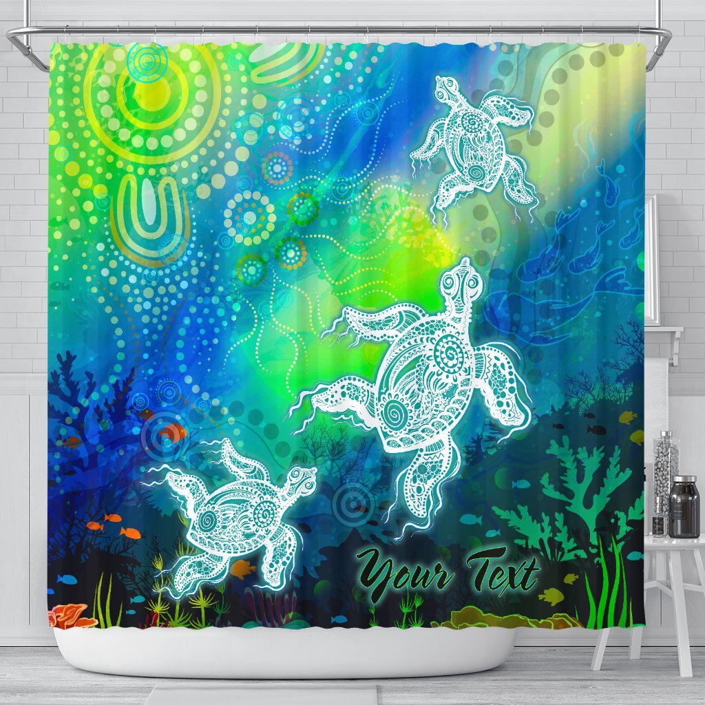 custom-text-aboriginal-shower-curtains-indigenous-turtle-ocean-dot-painting-art