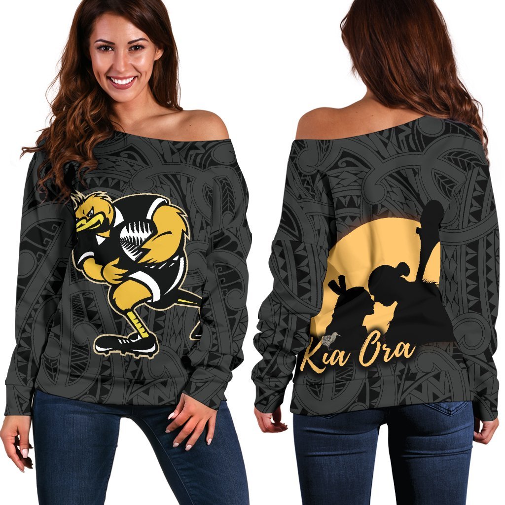 Maori Kiwi Rugby Women Off Shoulder Sweater Hongi - Kia Ora New Zealand - Vibe Hoodie