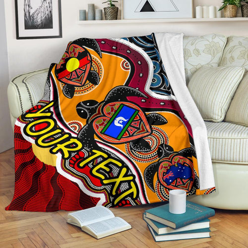 custom-premium-blanket-australia-aboriginal-dots-with-turtle-and-naidoc-flags