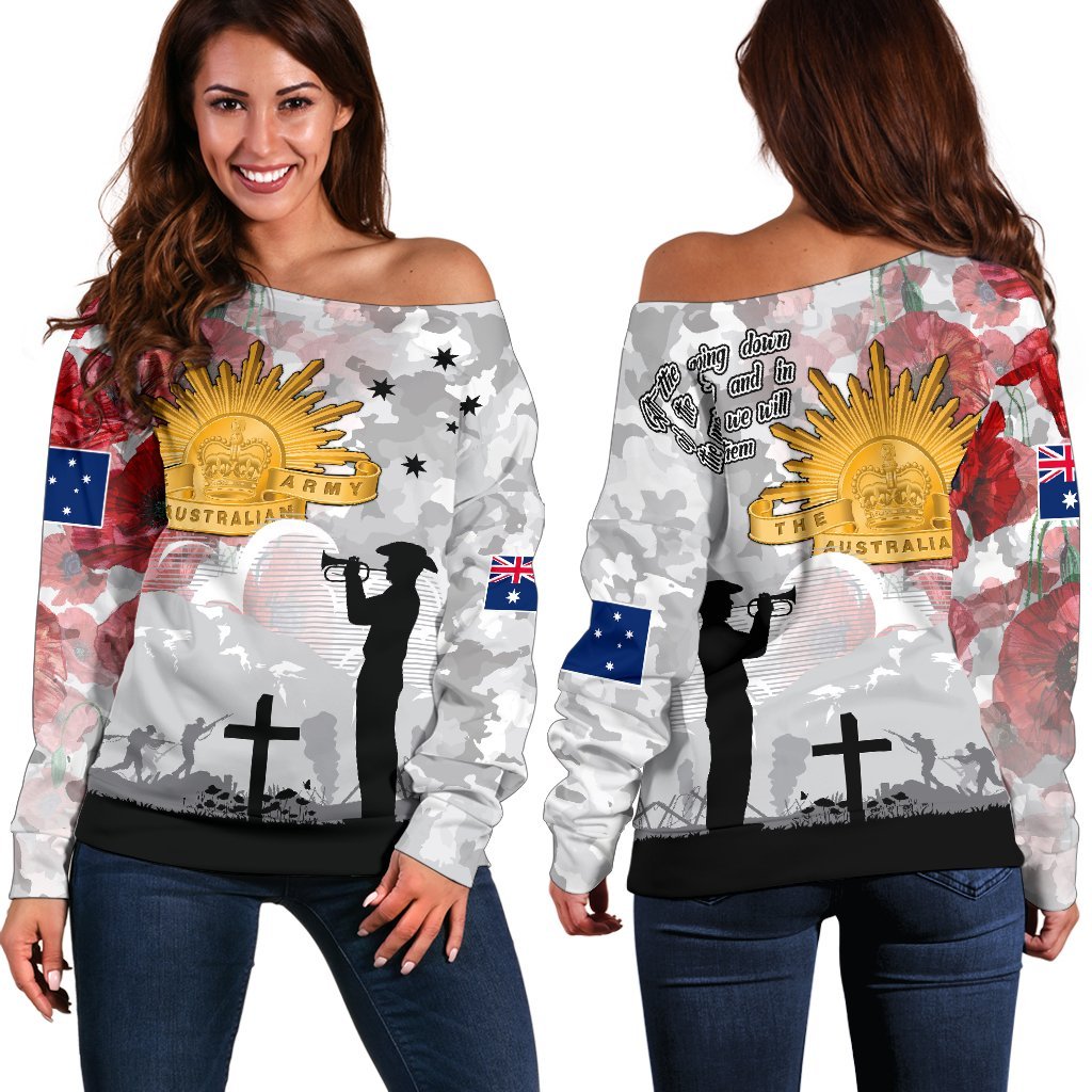 Anzac Women's Off Shoulder Sweater - We Will Remember Them - Vibe Hoodie