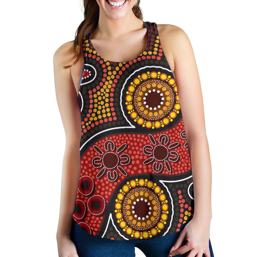 Aboriginal Women's Racerback Tank - Indigenous Circle Dot Painting Style- - Vibe Hoodie