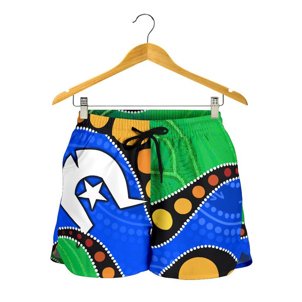 Torres Strait Islands All Over Print Women's Shorts -  Flag with Aboriginal Patterns - Vibe Hoodie