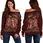 [Custom] Aboriginal Women's Off Shoulder Sweater - Kangaroo family with Hand Art - Vibe Hoodie
