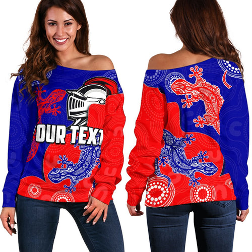 (Custom Personalised)Newcastle Knights Women's Off Shoulder Sweater Aboriginal - Vibe Hoodie