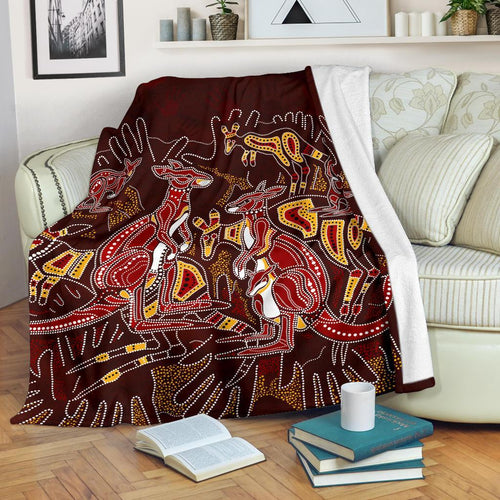 custom-aboriginal-premium-blanket-kangaroo-family-with-hand-art