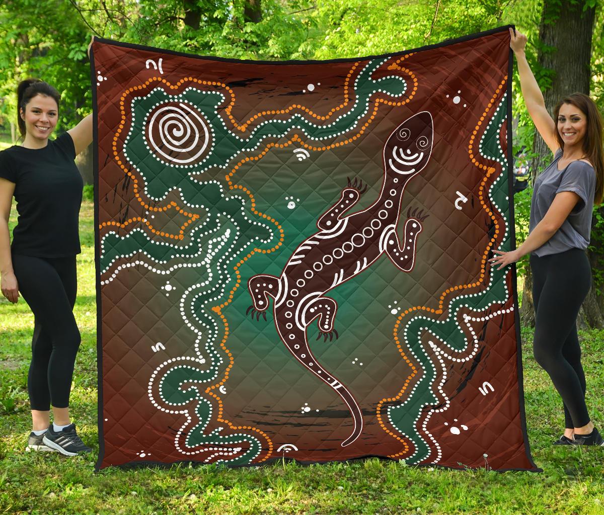 aboriginal-premium-quilt-australia-lizard-brown-dot-painting-art