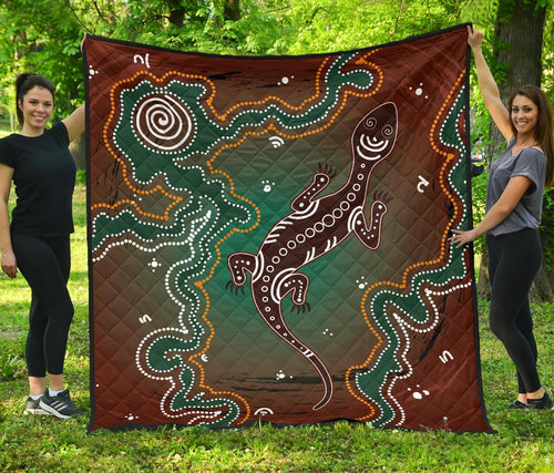 aboriginal-premium-quilt-australia-lizard-brown-dot-painting-art