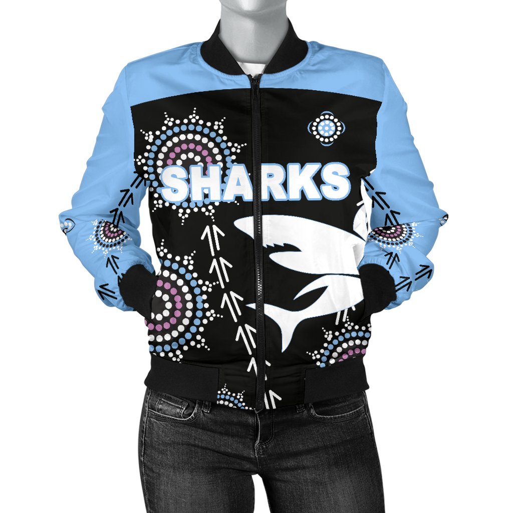 cronulla-womens-bomber-jacket-sharks-simple-indigenous-black