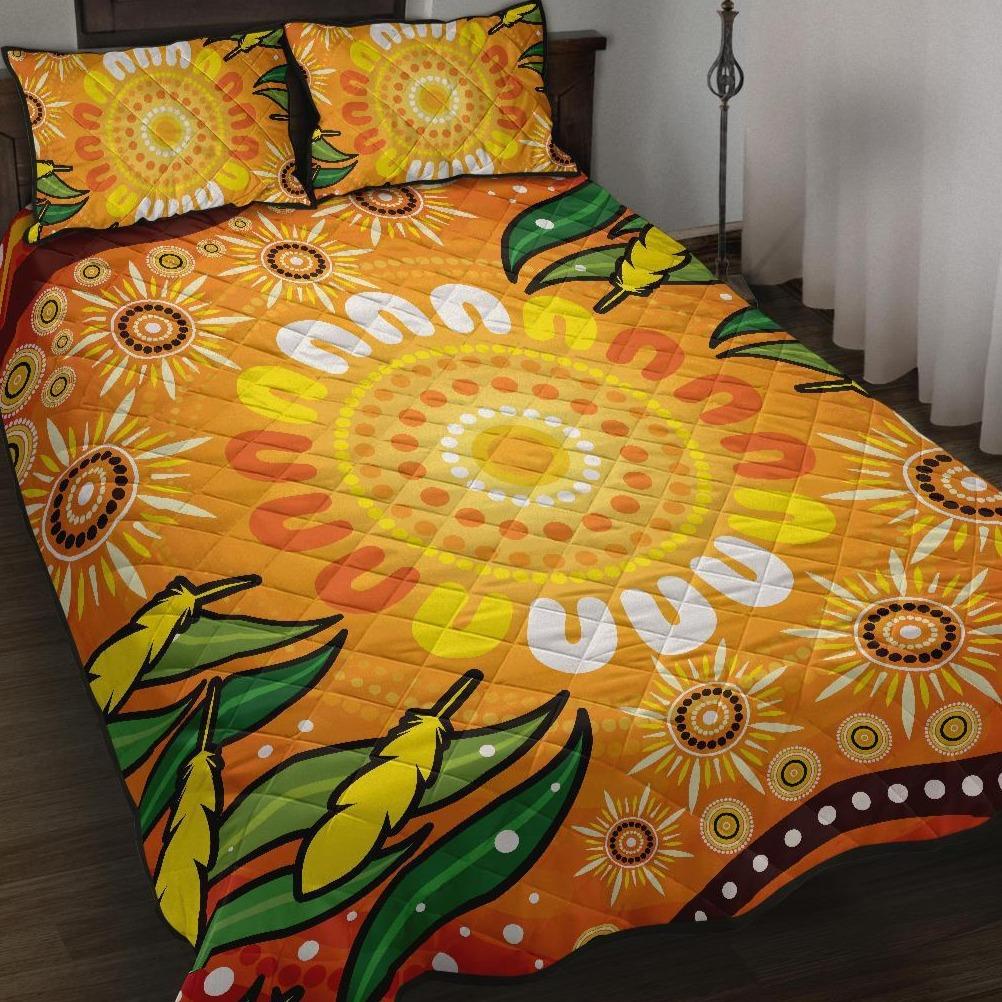 aboriginal-quilt-bed-set-indigenous-circle-leaf-patterns