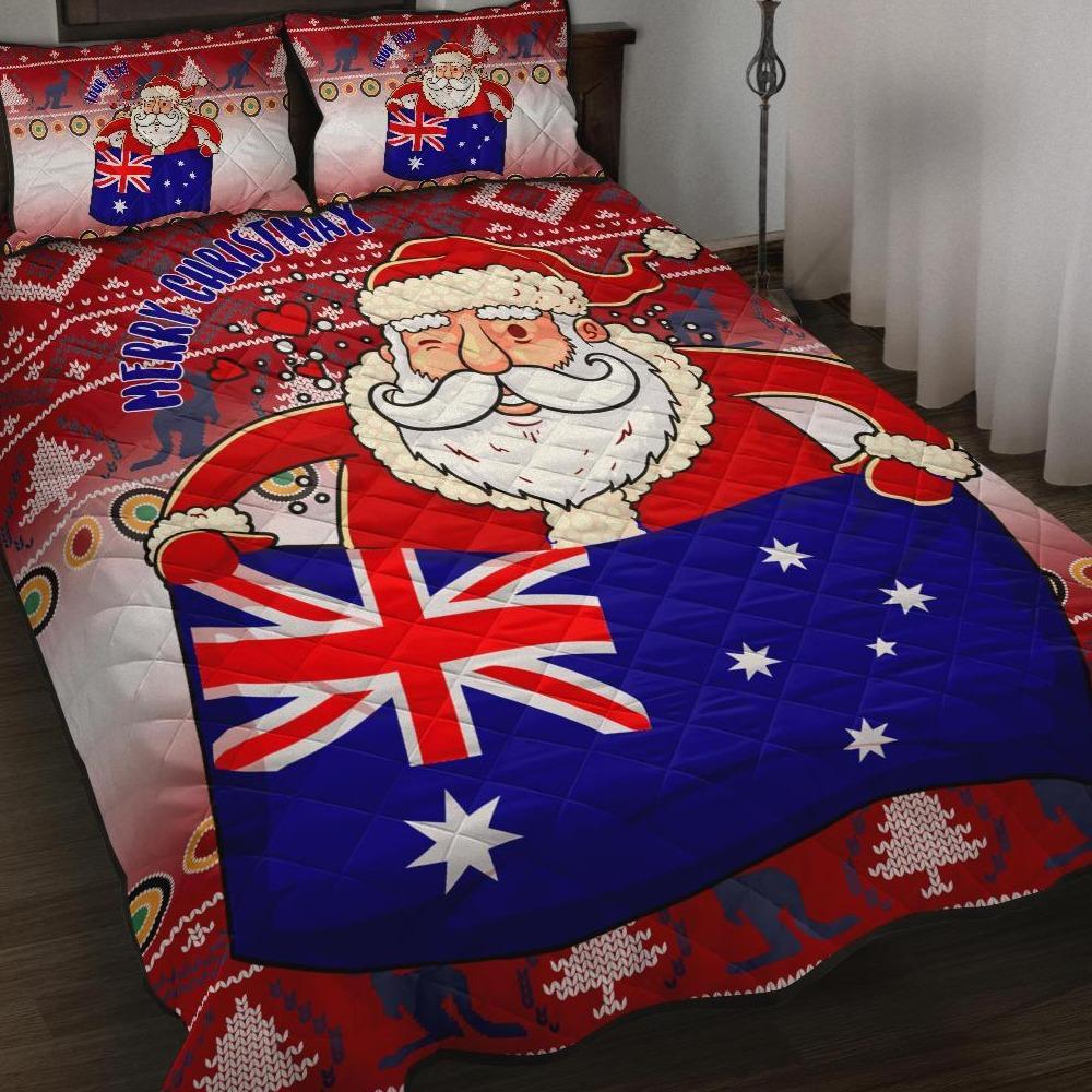 christmas-personalised-quilt-bed-set-australia-santa-claus-hold-the-flag-red