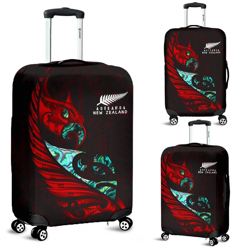 new-zealand-luggage-cover-manaia-paua-fern-wing-red