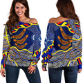 Aboriginal Off Shoulder Sweater, Australian Boomerang Dot Painting Art - Vibe Hoodie