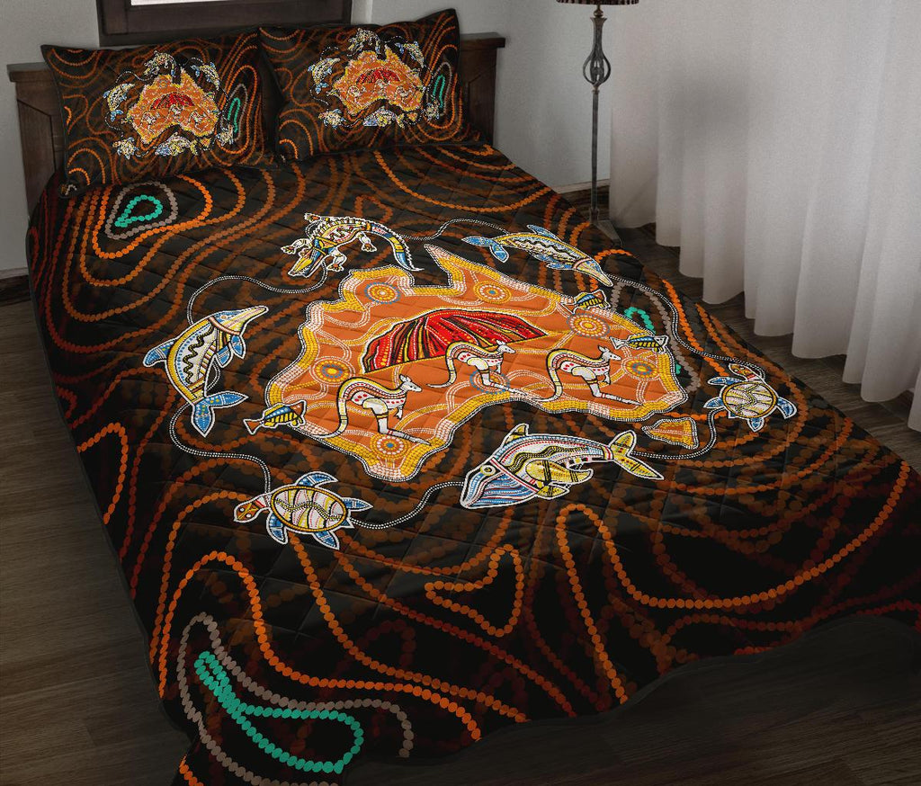 aboriginal-quilt-cover-sets-uluru-australia-map-patterns-kangaroo-turtle