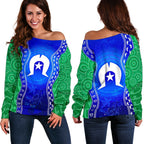 Torres Strait Islanders Women's Off Shoulder Sweater - Torres Symbol With Aboriginal Patterns - Vibe Hoodie