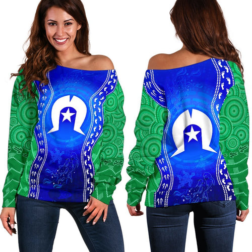 Torres Strait Islanders Women's Off Shoulder Sweater - Torres Symbol With Aboriginal Patterns - Vibe Hoodie