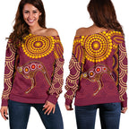 Aboriginal Women's Off Shoulder Sweater - Aboriginal Kangaroo - Vibe Hoodie