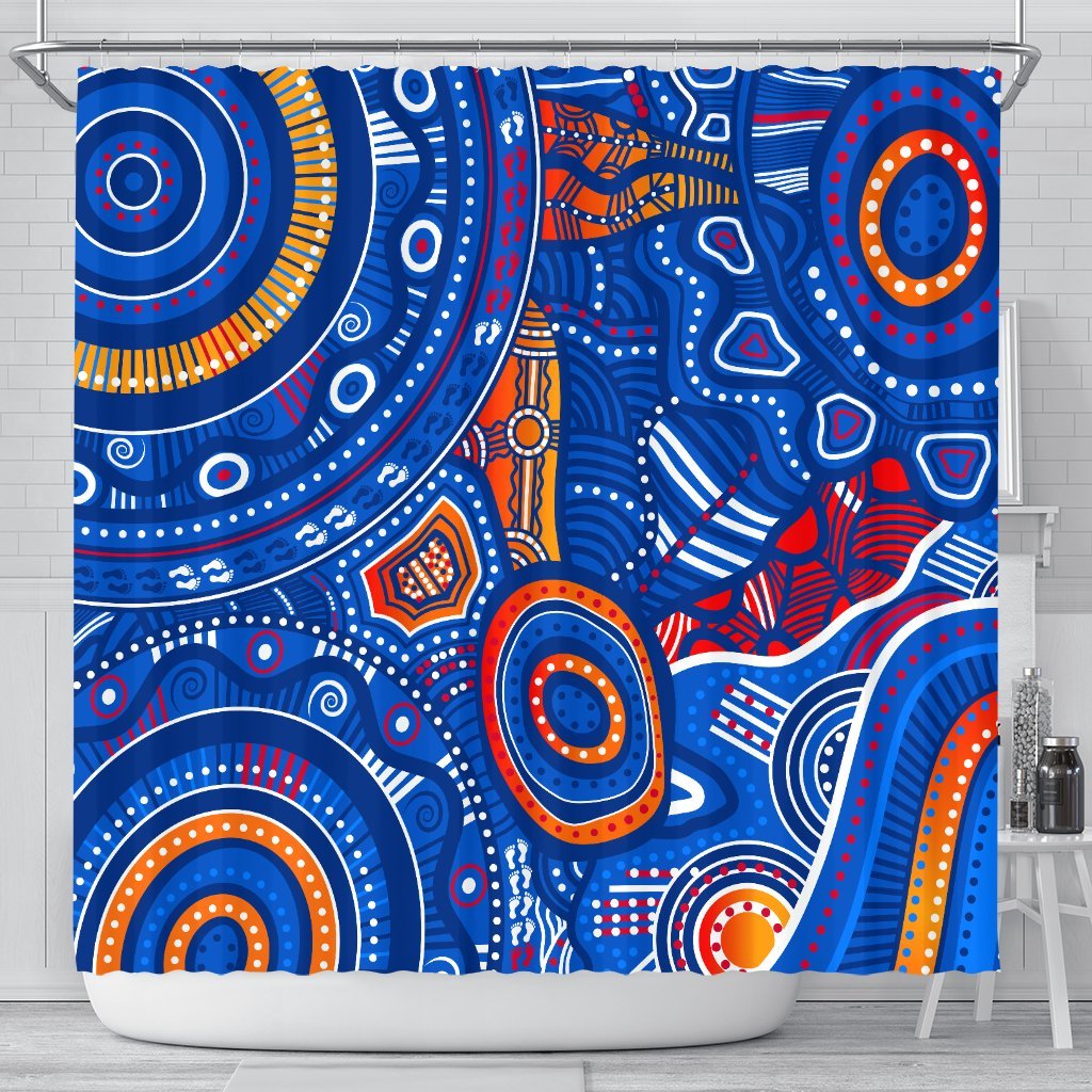 aboriginal-shower-curtain-indigenous-footprint-patterns-blue-color