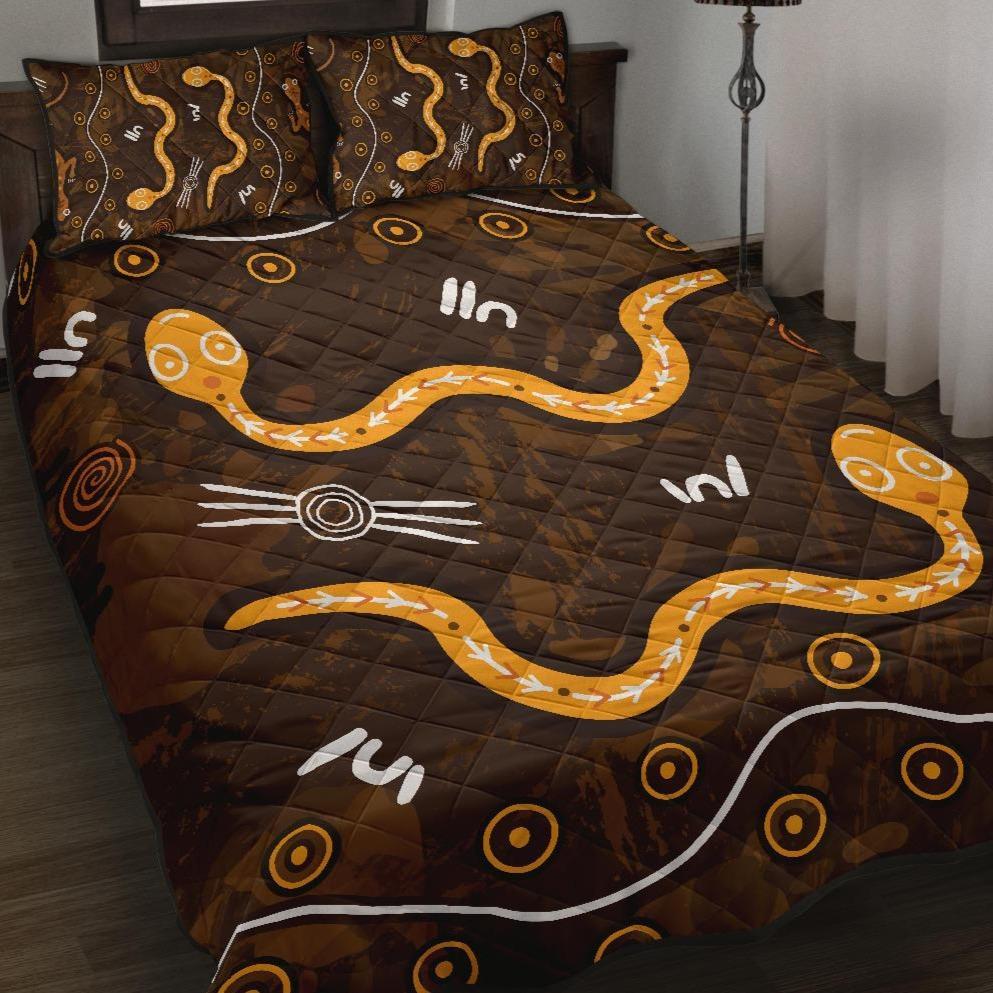 aboriginal-quilt-bed-set-indigenous-snake-hand-brown-color