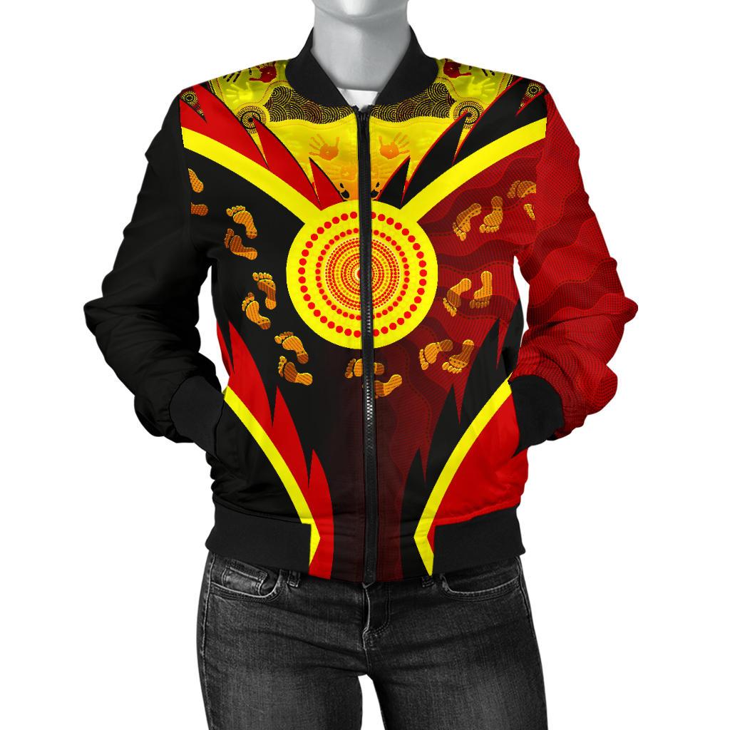 aboriginal-womens-bomber-jacket-indigenous-flag-with-footprint-hand-art