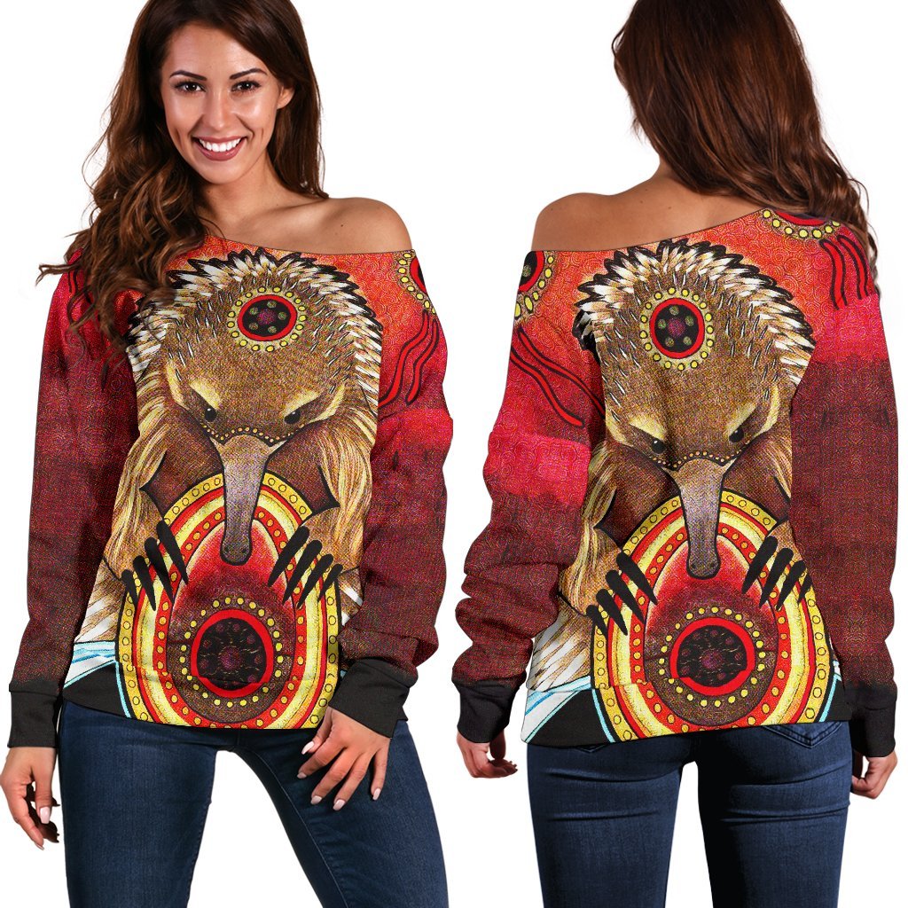 Women's Off Shoulder Sweater - Australian Echidna- - Vibe Hoodie