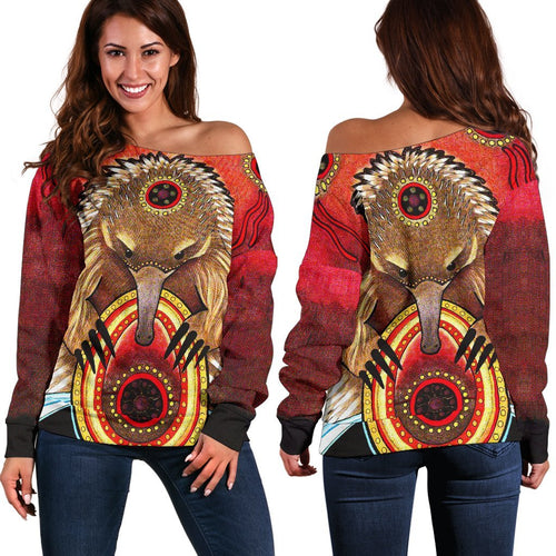 Women's Off Shoulder Sweater - Australian Echidna- - Vibe Hoodie