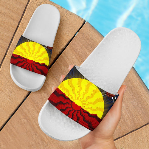 aboriginal-slide-sandals-australia-indigenous-flag-sun-dot-painting-ver-01