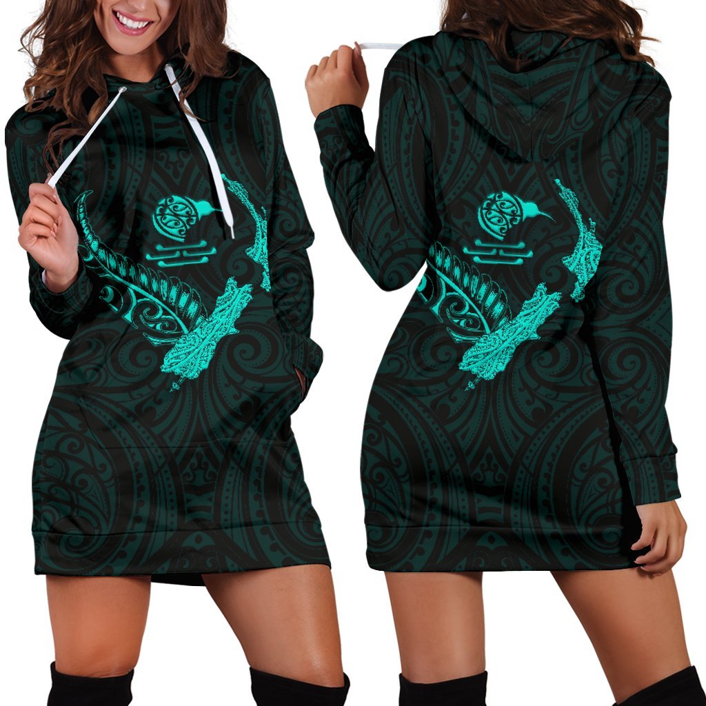 new-zealand-heart-womens-hoodie-dress-map-kiwi-mix-silver-fern-turquoise