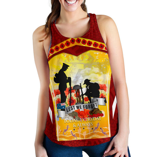 Anzac Women's Racerback Tank - Lest We Forget Aboriginal Version - Vibe Hoodie