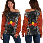 Aboriginal Women's Off Shoulder Sweater - Australia Indigenous Map - Vibe Hoodie