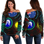 Off Shoulder Sweater - Aboriginal Dot Painting & Flag - Vibe Hoodie