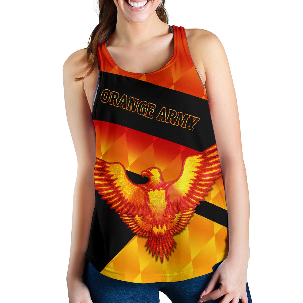 Orange Army Women's Racerback Tank Cricket Sporty Style - Vibe Hoodie