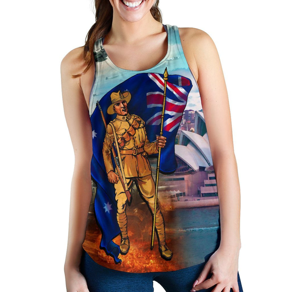 Anzac Women's Racerback Tank - Australian Soldier - Vibe Hoodie