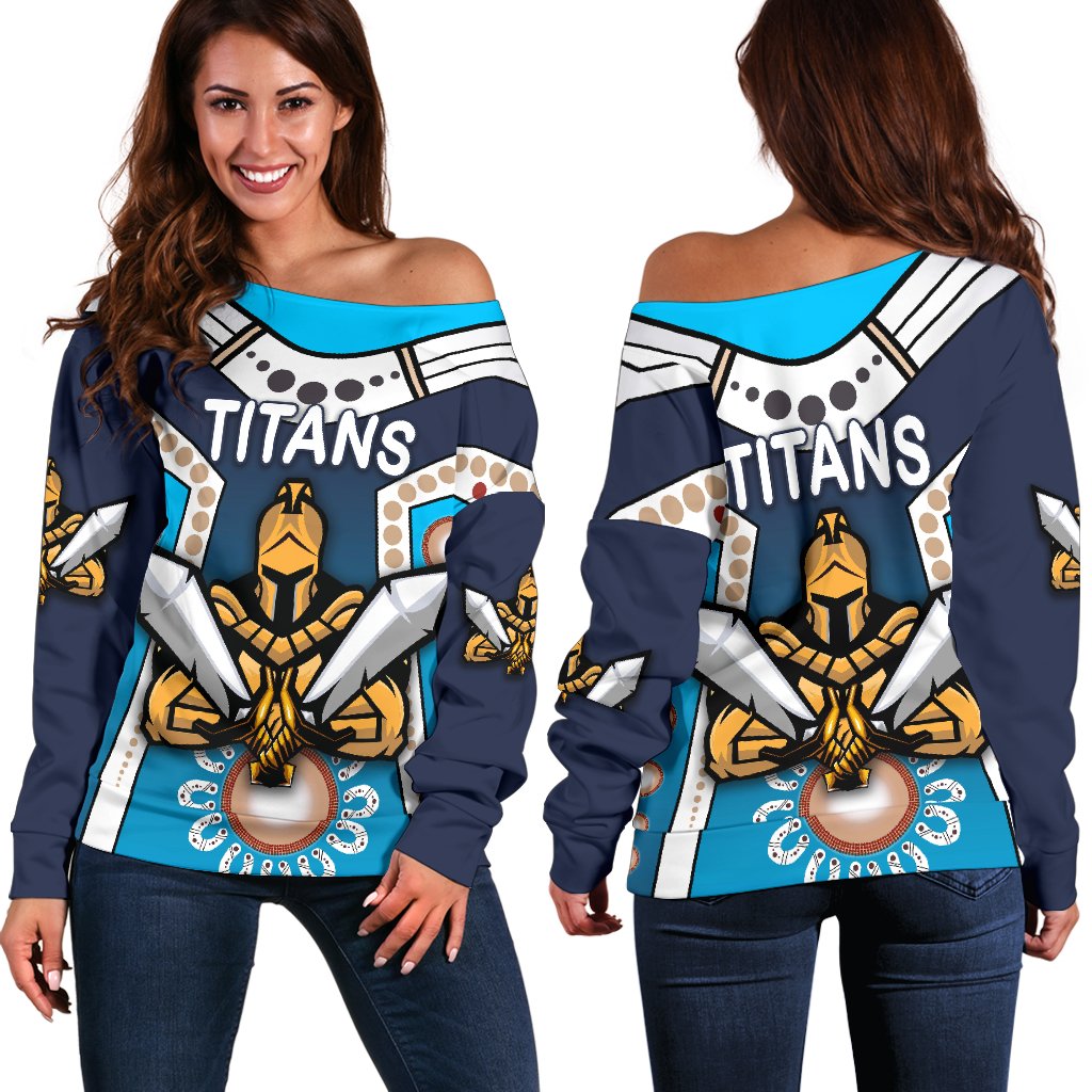 Gold Coast Women's Off Shoulder Sweater Titans Gladiator Simple Indigenous - Vibe Hoodie