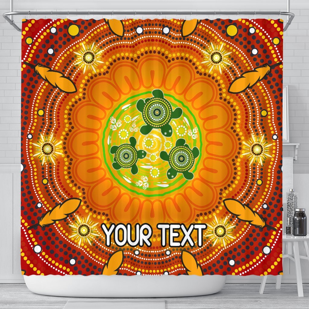 custom-text-aboriginal-shower-curtain-turtle-circle-dot-painting-art
