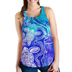 Aboriginal Women's Racerback Tank - Sea Turtle With Indigenous Patterns (Blue) - Vibe Hoodie