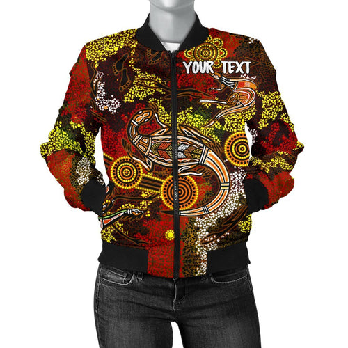 custom-aboriginal-womens-bomber-jacket-kangaroo-and-lizard-dot-painting-art