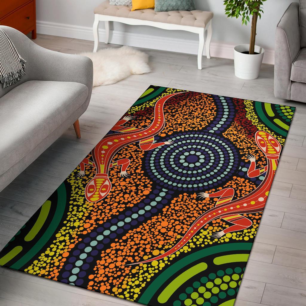 1st-australia-area-rug-aboriginal-two-lizards-dot-painting-circle